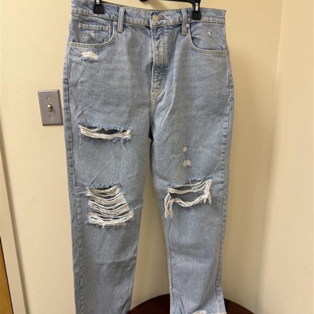 We The Free (Free People) Distressed Straight Leg Jeans Light Wash Raw Hem